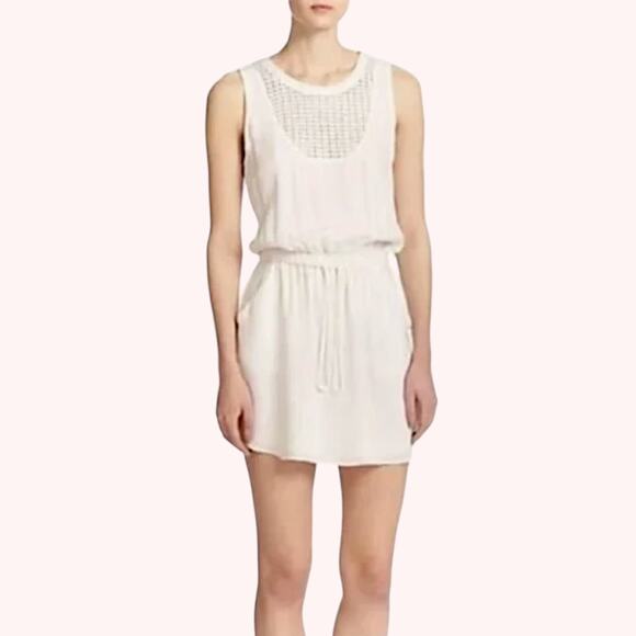 A.L.C. 100% Silk Blouson Mini Dress Sundress Cream Ivory Wool Crochet Coquette - Picture 10 of 10